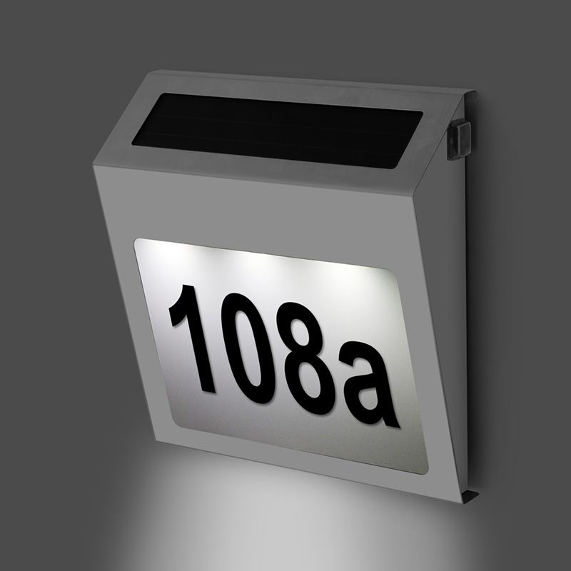 Domovní číslo se solárním LED osvětlením - nerezový inox rám