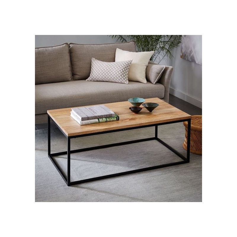 Elite Home® Elegantní minimalistický konferenční stolek s černým kovovým rámem a dubovou deskou