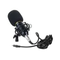 Klasický kondenzátorový mikrofon pro podcasty, s příslušenstvím, se stříbrnou ochrannou mřížkou