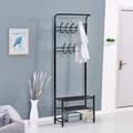 Kovový předsíňový věšák, stojan na oblečení s 3-úrovňovým úložným prostorem na boty 185x80x30 cm - černý