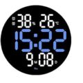 Obraz % s -Digitální nástěnné hodiny na baterie, černé s modrým číselným displejem