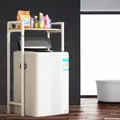 Obraz % s -Elite Home® pevná kovová koupelnová polička s dřevěnou policí nad pračkou s horním plněním, bílá - 120 cm