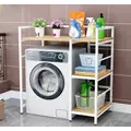 Obraz % s -Elite Home® 3úrovňová pevná kovová koupelnová polička s dřevěnými policemi nad pračku, černá - výška 110 cm