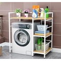 Obraz % s -Elite Home® 3úrovňová pevná kovová koupelnová polička s dřevěnými policemi nad pračku, bílá - výška 110 cm
