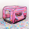 Obraz % s -Dětský stan na hraní se vzorem zmrzlinového vozíku, s textilním nosičem, 112x70x75 cm, růžový