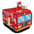Obraz % s -Dětský stan na hraní s motivem hasičského auta, textilní nosič, 112x70x75 cm, červený