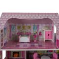 Obraz % s -třípatrový dřevěný domeček pro panenky s barevnými stěnami a nábytkem, velikost 62×27×70 cm