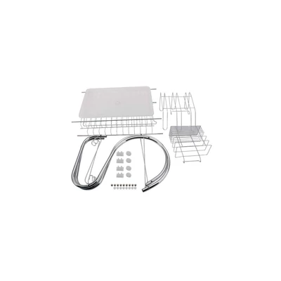 Kovový odkvapkávač na riad s plastovou odkvapkávacou miskou, 2 poschodový, strieborný - 41 cm
