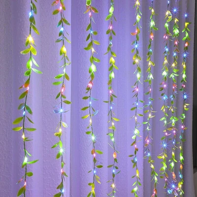 2x2 m LED světelný závěs s malými zelenými listy, 8 programů, programovatelný, barevný