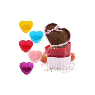 12 dílná barevná silikonová forma na pečení na muffiny - tvar srdce