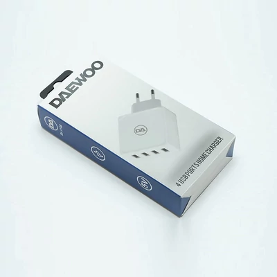 Napájecí adaptér Daewoo Fast Charger, nabíjecí proud 2,4 A, 4 zásuvky USB, bílý
