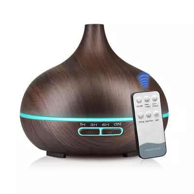 Aromaterapeutický odpařovač s efektem dřeva, ultrazvukový zvlhčovač, dálkové ovládání vůně - tmavě hnědá cibule