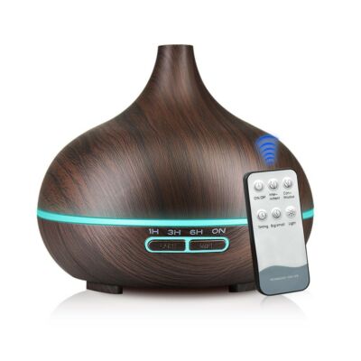 Aromaterapeutický odpařovač s efektem dřeva, ultrazvukový zvlhčovač, dálkové ovládání vůně - tmavě hnědá cibule