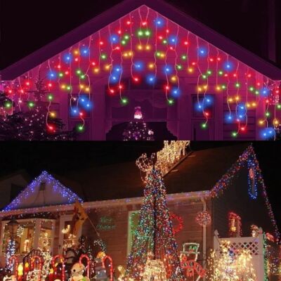 25 metrů, 500 LED vánočních světelných řetězů, šumivé světelné řetězy s barevným a studeným bílým světlem