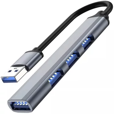 Rozbočovač USB s 1 portem 3.0 a 3 porty 2.0, hliníkový kryt, šedý