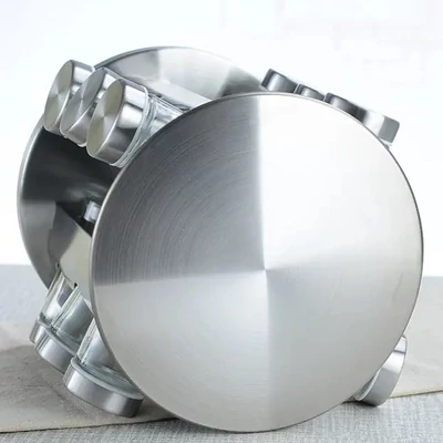 sada 12 skleněných stojanů na kořenky s otočným kovovým stojanem z inoxu, kulatý