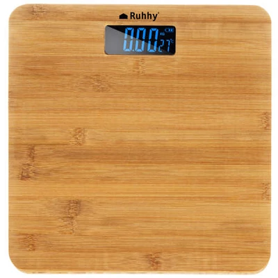 Bambusová koupelnová váha s LCD displejem a protiskluzovými nožičkami do 180 kg