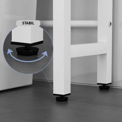 Elite Home® 3patrová kovová koupelnová polička s dřevěnými policemi nad pračkou s horním plněním, bílá - 182 cm