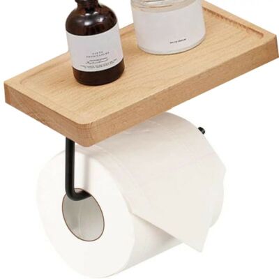 Vertikální držák toaletního papíru Elite Home® s držákem telefonu, světlý buk a matná černá ocel