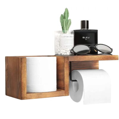 Dřevěný nástěnný držák toaletního papíru Elite Home® s odkládací poličkou