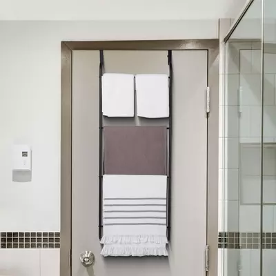 Závěsný koupelnový věšák na ručníky Elite Home®, sušák na prádlo, 4stupňový kovový žebřík, matná černá barva