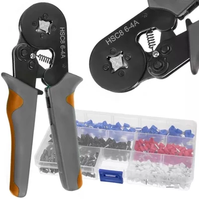 Krimpovací kleště, pro pouzdra 0,25-10 mm2, s 500 pouzdry různých velikostí