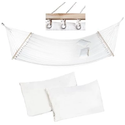 Bavlněná houpací síť pro dvě osoby se 2 polštáři, velikost 200x150 cm, bílá