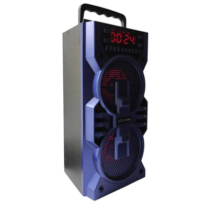Akumulátorový FM rádio bluetooth reproduktor s digitálním displejem, microSD, USB, 2x5W, modrý