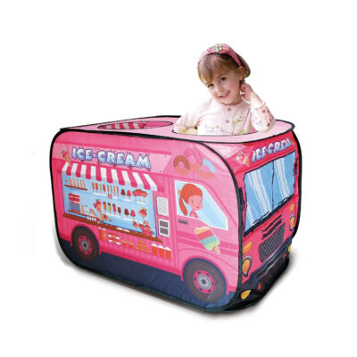 Dětský stan na hraní se vzorem zmrzlinového vozíku, s textilním nosičem, 112x70x75 cm, růžový