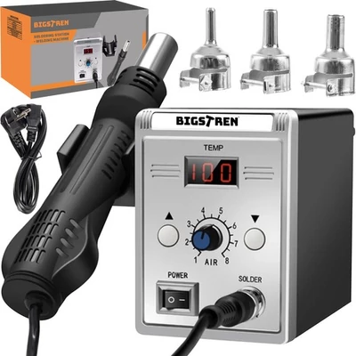 Horkovzdušná páječka, pájecí stanice s LCD displejem, 3 trysky, 100-500°C, 700W