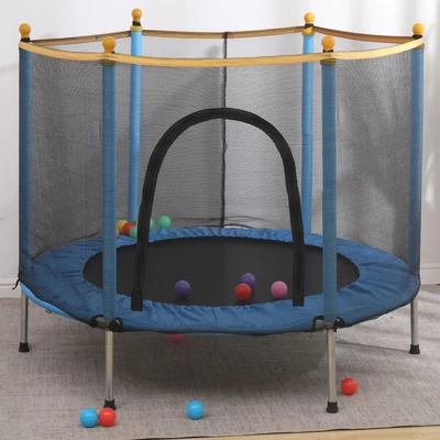 Trampolína s bezpečnostní sítí pro děti, výška 122 cm, průměr 140 cm, modrá barva