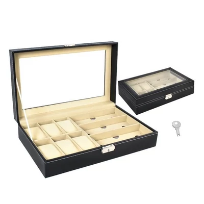 Elegantní úložný box na hodinky, brýle, šperky, uzamykatelný, černý
