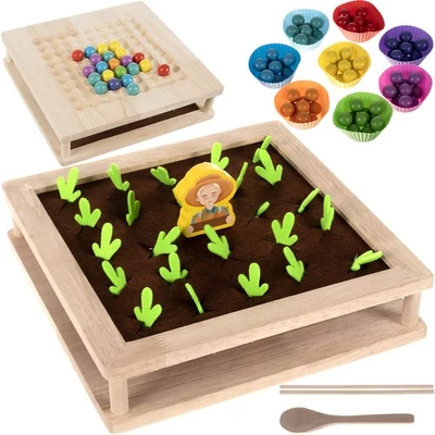 Dřevěné puzzle 2 v 1, korálky a farmářské puzzle, kreativní vývojová hra