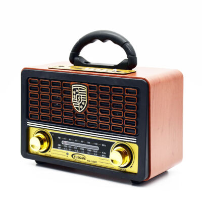 Bateriové rádio FM/AM/SW s připojením USB a AUX, MP3 přehrávač s dálkovým ovládáním, světle hnědá barva
