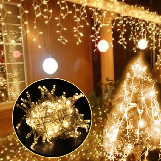180 LED 8 programový vánoční rampouchový světelný řetěz, 8,5 m - teplá bílá
