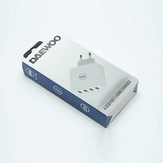 Napájecí adaptér Daewoo Fast Charger, nabíjecí proud 2,4 A, 4 zásuvky USB, bílý