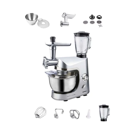 Multifunkční kuchyňský robot Daewoo s mlýnkem na maso a mixérem, 1200 W, stříbrný, DSX-5055