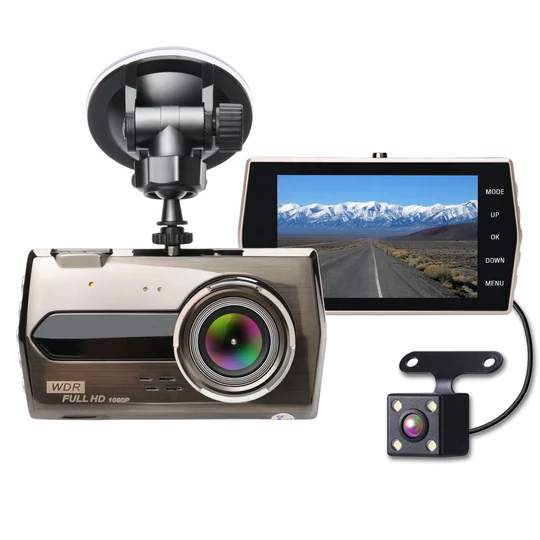 Záznamová kamera do auta FullHD 1080P s couvací kamerou, vestavěným G-senzorem a LED světlem