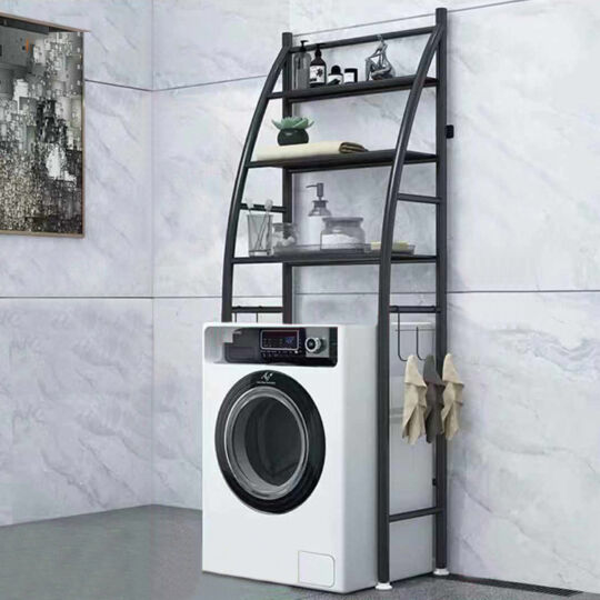 třípatrový kovový koupelnový policový systém nad pračku, černý - 166 cm (plachta)