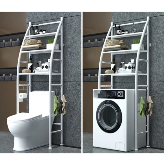 3-patrový kovový koupelnový policový systém nad pračku, bílá - 166 cm (plachta)