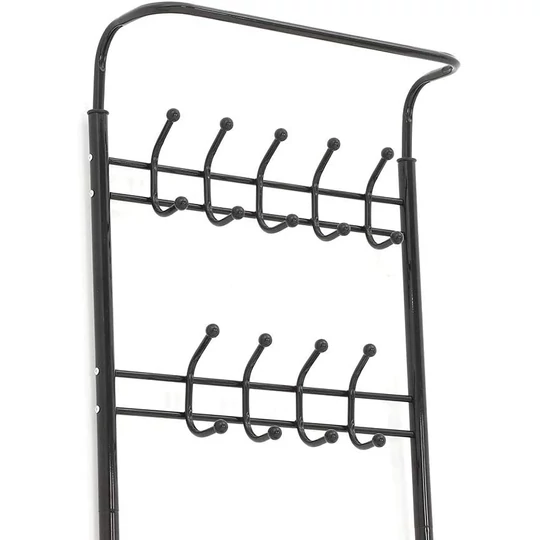 Kovový předsíňový věšák, stojan na oblečení s 3-úrovňovým úložným prostorem na boty 185x80x30 cm - černý