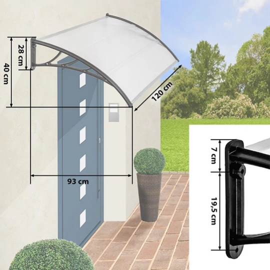 Plastová extra lehká průsvitná stříška s upevněním 120 x 90 cm, černý rám