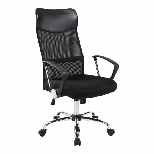 Ergonomická kancelářská židle s vysokým opěradlem v černé barvě s chromovanými nohami