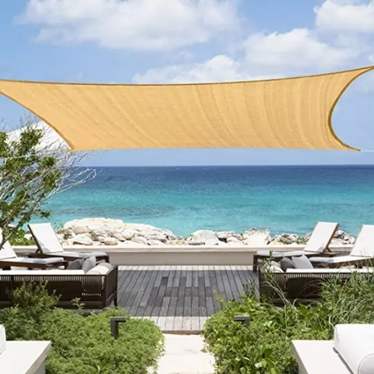 Sluneční plachta - stínící plachta na terasu, balkon a zahradu 3x4 m v pískové barvě - polyester (voděodolná)