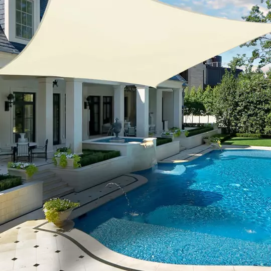 Sluneční plachta - stínící plachta na terasu, balkon a zahradu 3x3 m béžová - polyester (voděodolná)