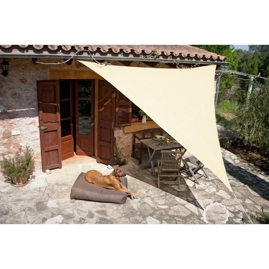 Sluneční plachta - stínící plachta na terasu, balkon a zahradu trojúhelníková 5x5x5 m béžová - polyester (voděodolná)