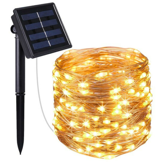 Solární dekorativní mikro LED světelný řetězec, 100 LED, 10 metrů, teplá bílá