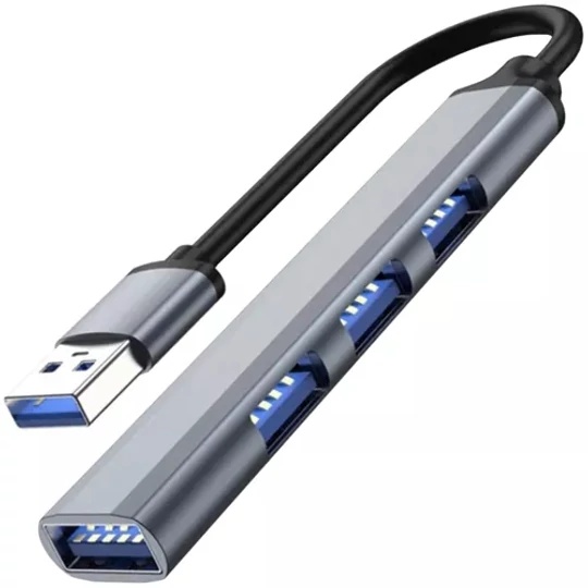 Rozbočovač USB s 1 portem 3.0 a 3 porty 2.0, hliníkový kryt, šedý