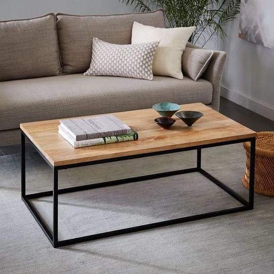 Elite Home® Elegantní minimalistický konferenční stolek s černým kovovým rámem a dubovou deskou