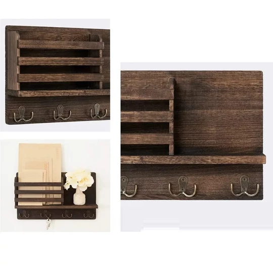 Elite Home® Nástěnný rustikální dřevěný držák na klíče a dokumenty